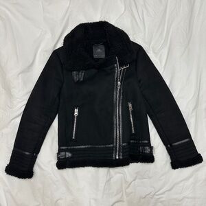 Zara Black Faux Suede Fur Moto Jacket